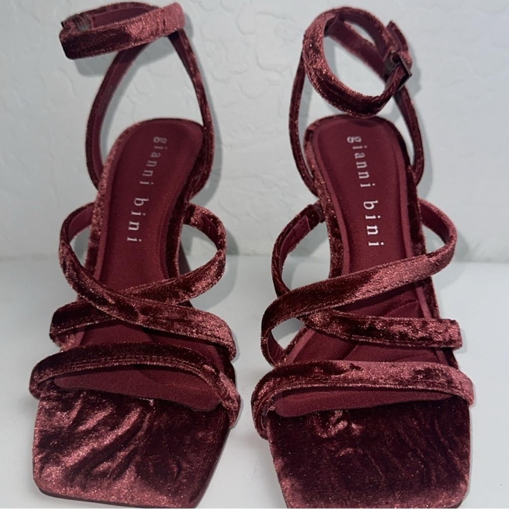 Gianni Bini Wine Velvet Strappy Heels